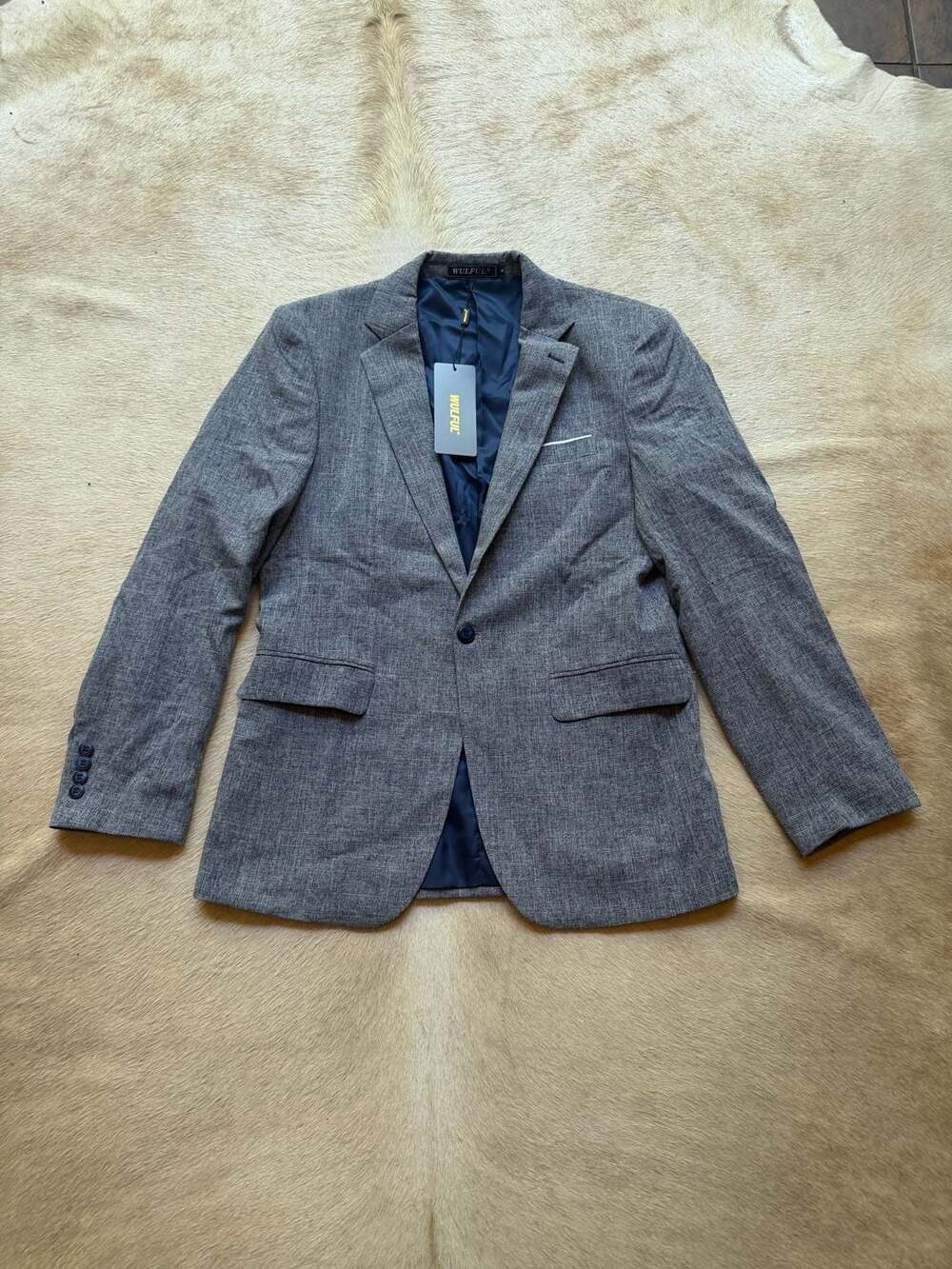 WULFUL Men's Casual Sport Coat Slim Fit One Button Suit Jacket Grey Size S New